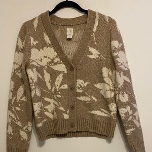 Joie Tan & Cream Floral V-Neck Cardigan, no sign of wear, very soft and thick